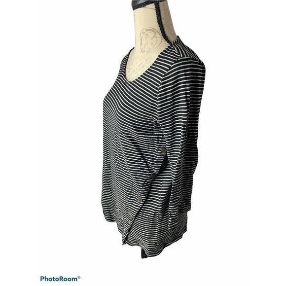 Pure J Jill Top Womens S Black Stripe Asymmetric Button Tunic Scoop Neck - Picture 3 of 5